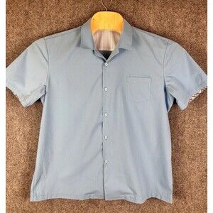GYOBOKWANG Mens 115 XXL 3XL Light Blue Camp Shirt Plaid Trim Mesh Back FLAWED